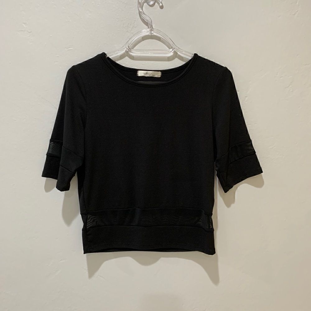 GAZE urban outfitters  black short sleeve crop top with sheer mesh panel small - Picture 6 of 10